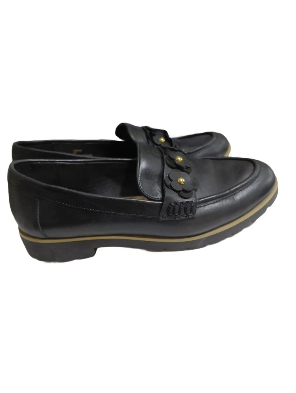 kate spade Flowered Black Leather Penny Loafers Karissa Size 7 M